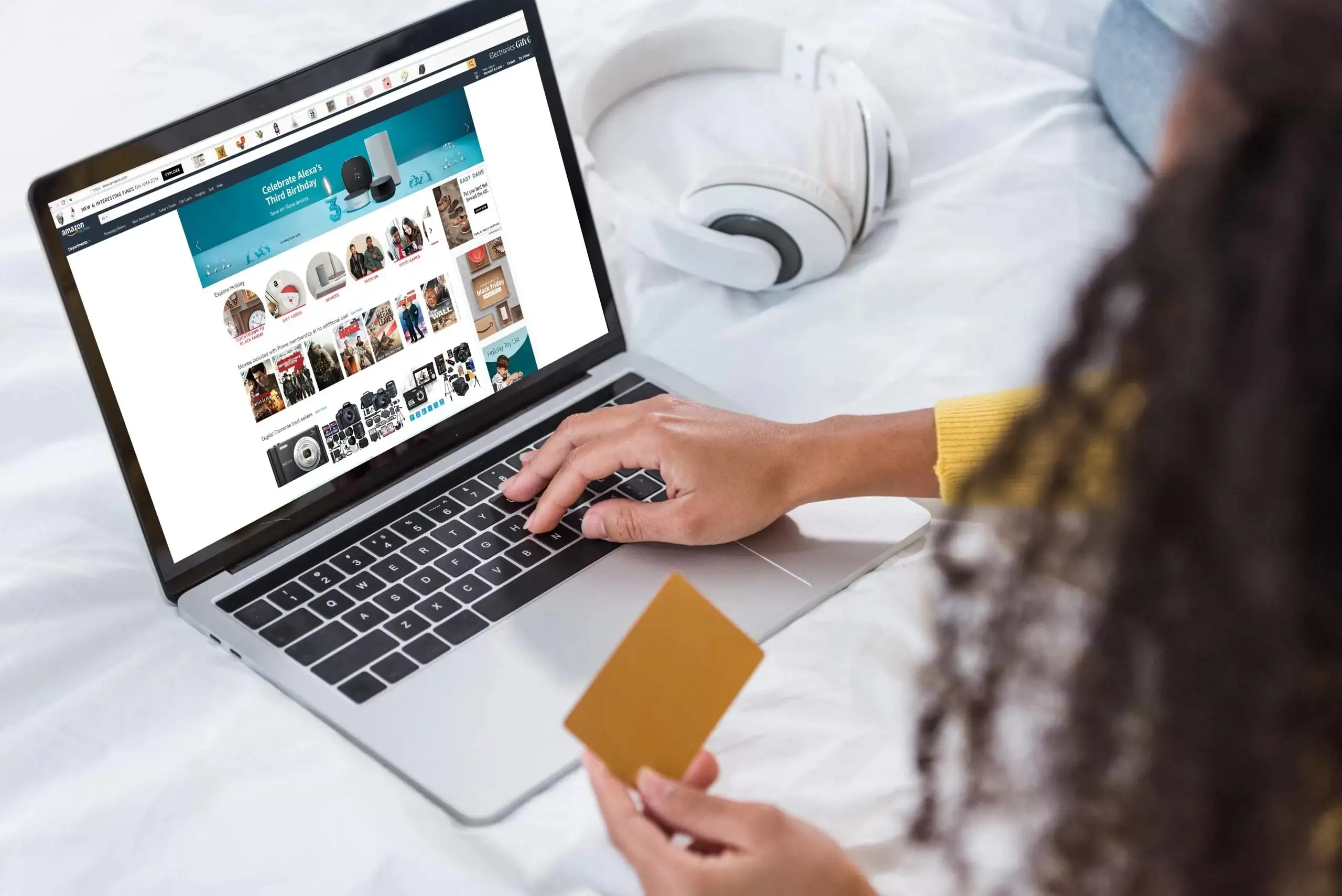 A female scrolling on laptop